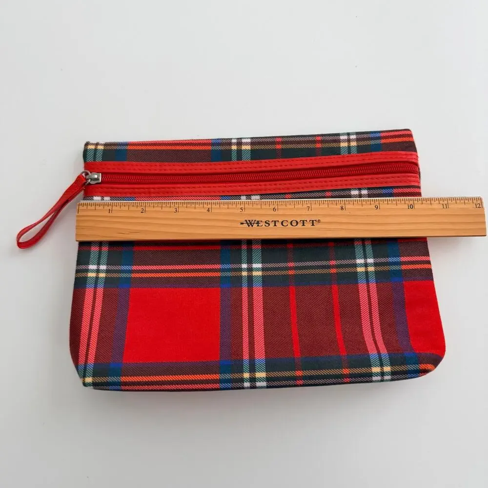Ulta red plaid zip pouch makeup bag